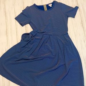 LuLaRoe Amelia Size L Blue and White Stripe Dress